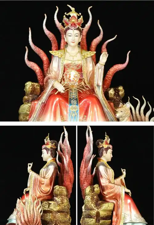 三漫陀狐仙神像纯铜珐琅彩九尾狐娘娘天师府白狐灵仙神像道家供奉