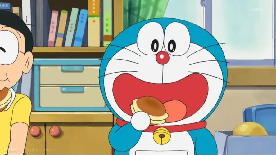 拿着铜锣烧的简笔画铜锣烧简笔画哆啦a梦卡通简笔画吃铜锣烧的哆啦a梦