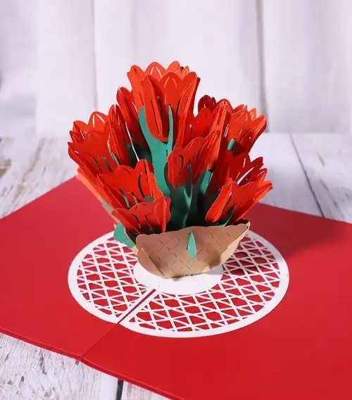 教师节贺卡 郁金香创意3d立体贺卡 手工纸雕镂空祝福卡片定制logo