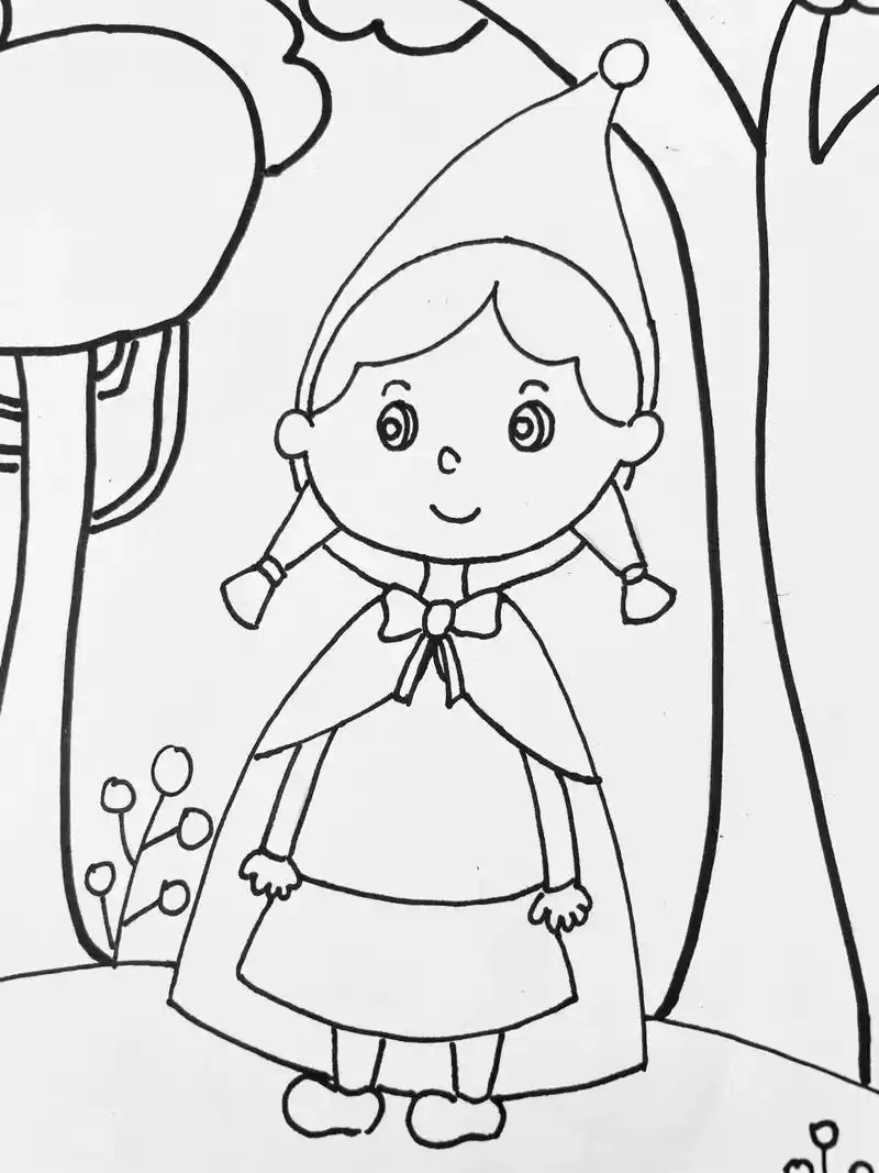 小红帽与大灰狼 童话故事《小公帽与大灰狼》简笔画,适合小学生的绘画