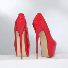 恨天高17cm超高跟红色漆皮防水台细跟夜店性感走秀单鞋白色婚鞋女