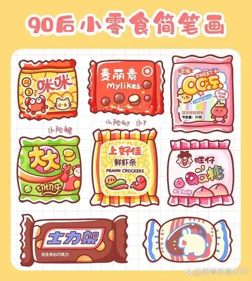 甜点饮料零食插画简笔画合集