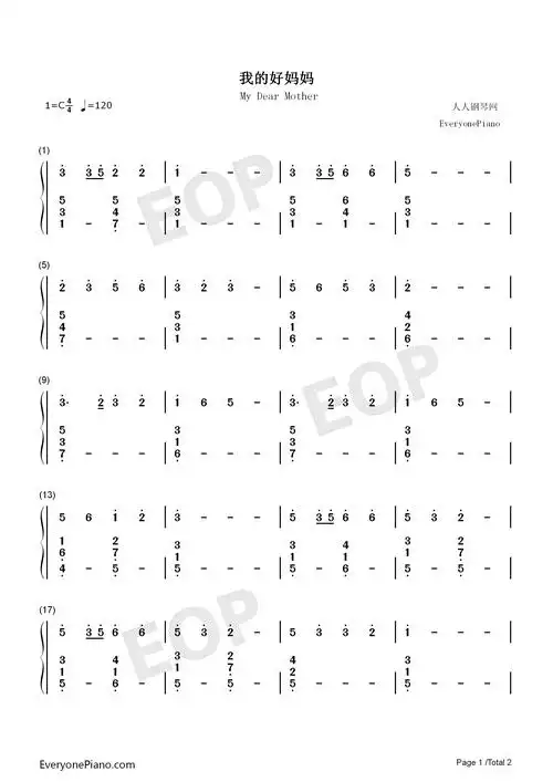 我的好妈妈孩子们喜爱的钢琴曲双手简谱预览1