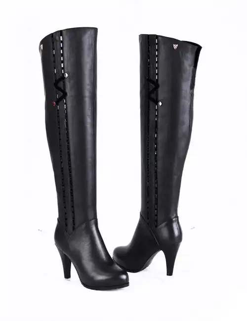 2013新款女靴秋冬真皮靴子 内防水高跟长靴 细跟长筒骑士靴马丁图片