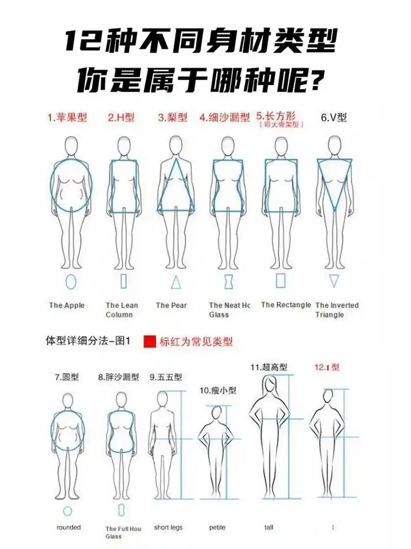12种身材类型7515你觉得哪个最美7515 1,苹果型腰粗 臀小 腿