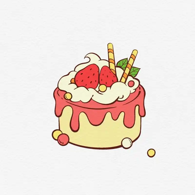 【简笔画·06】草莓味的小蛋糕简笔画 突然想吃草莓蛋糕90哈哈哈