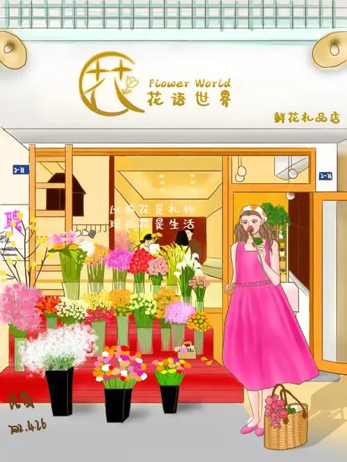 手绘插画梦想中的花店