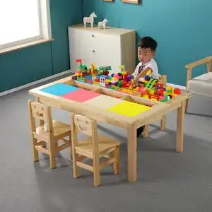 儿童实木积木桌兼容乐高大颗粒多功能两用拼装益智玩具台桌椅套装