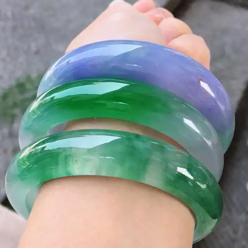 天然a翡翠手镯缅甸老坑冰种阳满绿紫罗兰春彩飘花女玉手镯带证书