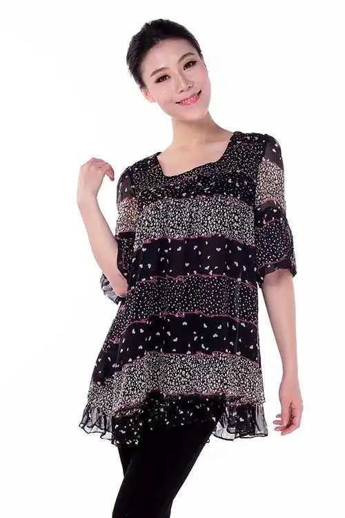 kingfovlun 菁夫人 中老年女装妈妈装韩版加长雪纺针织衫 玫红 xxxl