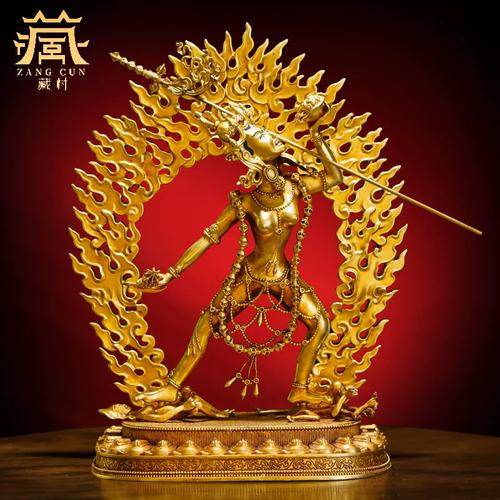 藏村全鎏金《卡雀佛母》精工铜雕花家用《那洛空行母》铜像摆件