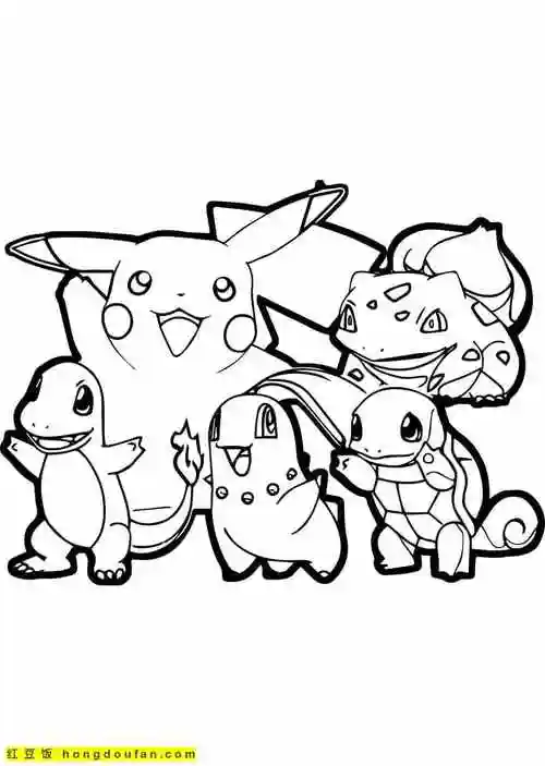 11张软萌可爱的比卡丘及其他口袋宝贝填色儿童图片-红豆饭小学生简笔