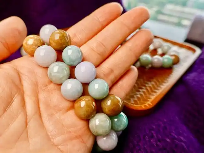 天然缅甸翡翠圆珠三彩手串男女冰种福禄寿手链玉石单圈情侣手饰