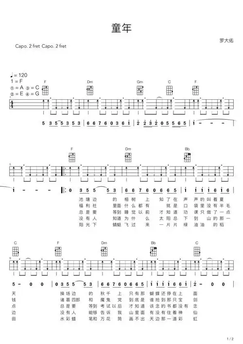 《童年(尤克里里弹唱版)》尤克里里谱主页 尤克里里 尤克里里曲谱