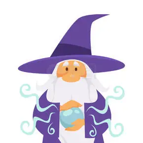 魔法女巫,与水晶球一起行动的巫师,孤立的男性特征向量.