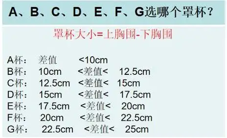 女性罩杯尺码对照表