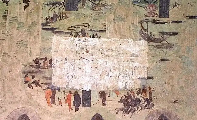 莫高窟第323窟南壁 壁画被剥取后的疤痕(图源:敦煌研究院)