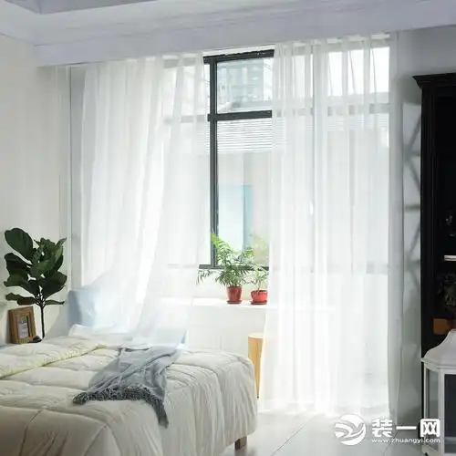 飘窗窗帘设计质朴木织帘效果图