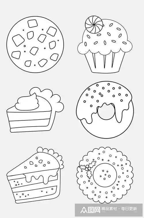 圆形美食黑色卡通简笔画免抠素材素材