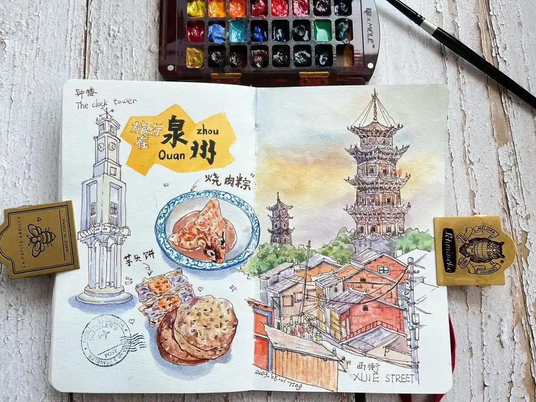 中国城市旅游手帐 画画福建泉州呀.手帐钢笔淡彩#想画就画 # - 抖音