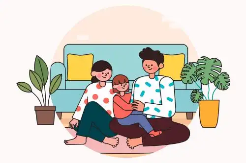 一家三口温馨日常矢量插画