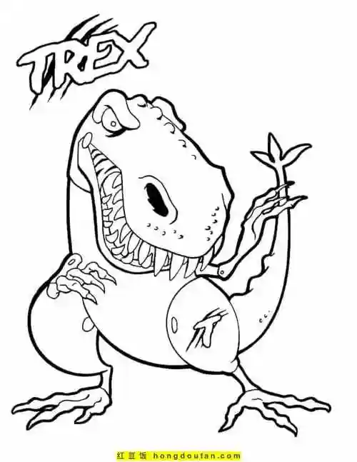 12张喷发的火山咆哮的霸王龙卡通涂色图片-红豆饭小学生简笔画大全