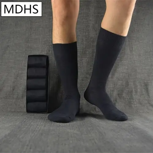 高筒袜男棉黑色正装袜子夏季款长筒色男长袜西装商务潮袜男 藏青色
