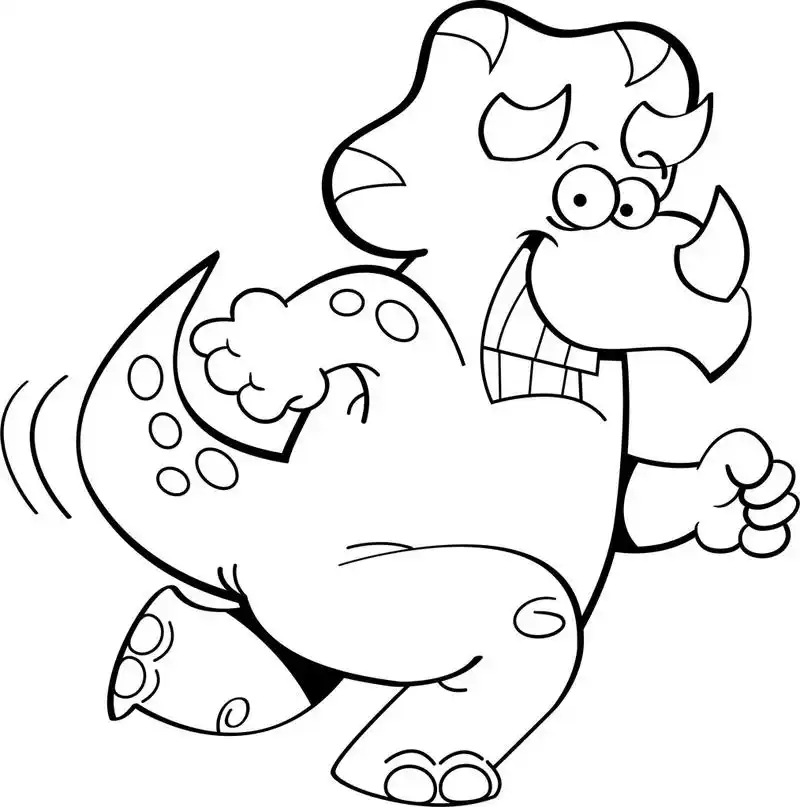 运行的三角龙,正在运行的三角龙的黑白插图