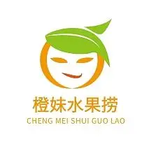 黄色卡通橙子家鲜生水果捞食品店铺logo