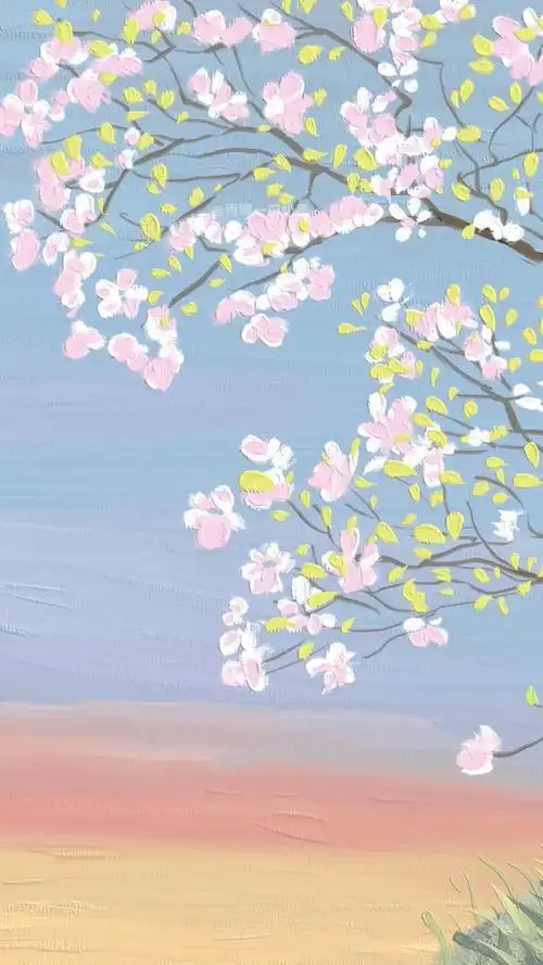 清爽干净油画质感壁纸,风景插画