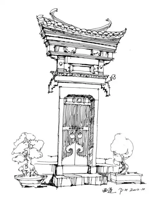 夏培禾西递钢笔速写