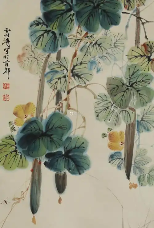 王雪涛丝瓜大吉图设色纸本立轴