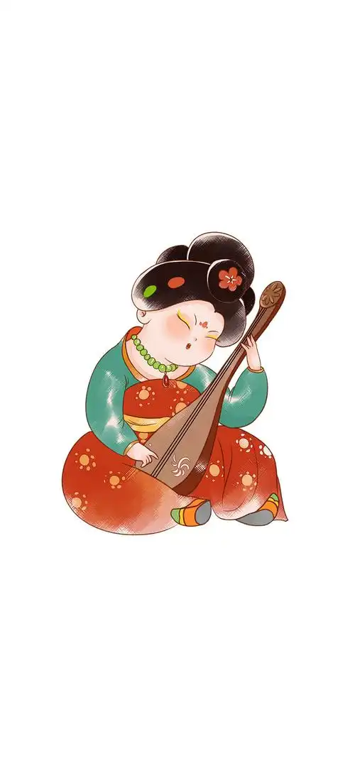 唐代卡通版美人手绘手机壁纸_唐风美女卡通简约版手机壁纸_三千图片网