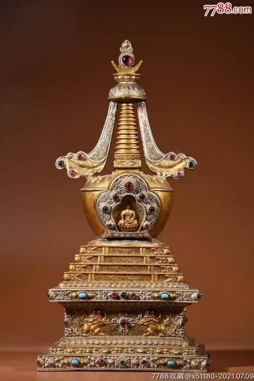 纯铜彩绘嵌宝石舍利塔