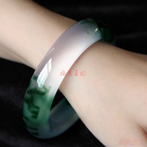冰种5a翡翠色石英岩玉手镯女款飘花玉镯玉石少女玉镯子石英岩玉器