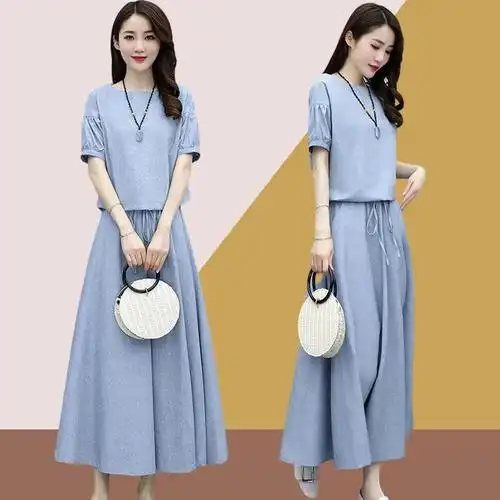 繁念精品女装套装2021夏季时尚休闲清新棉麻两件套纯色透气国潮风