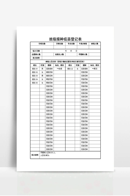 班级接种疫苗登记表