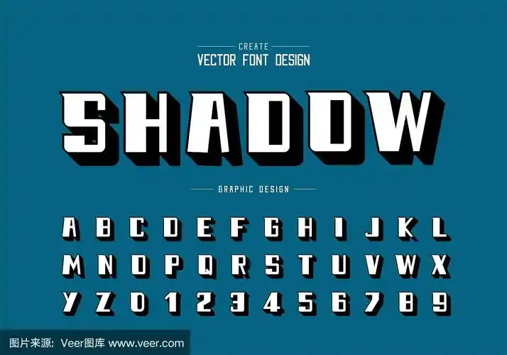 白色阴影字体和粗体字母向量,现代字体和字母数字设计,图形文本在蓝色