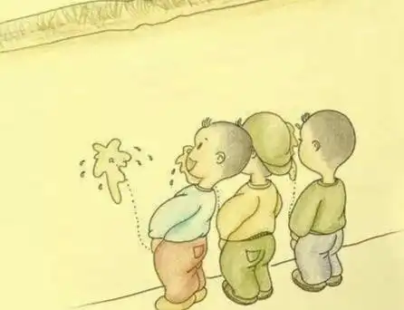 男孩子站成一排,看谁尿得最远!