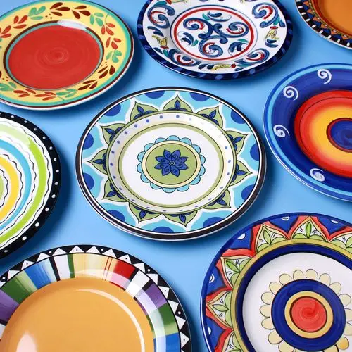 居沐风创意手绘餐具家用西餐牛排盘菜盘水果沙拉个性组合装饰盘子