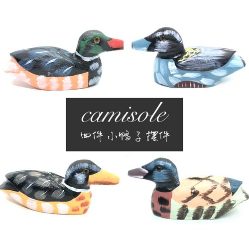 创意纯手工雕刻一套四个木鸭子摆件卧室桌面装饰品