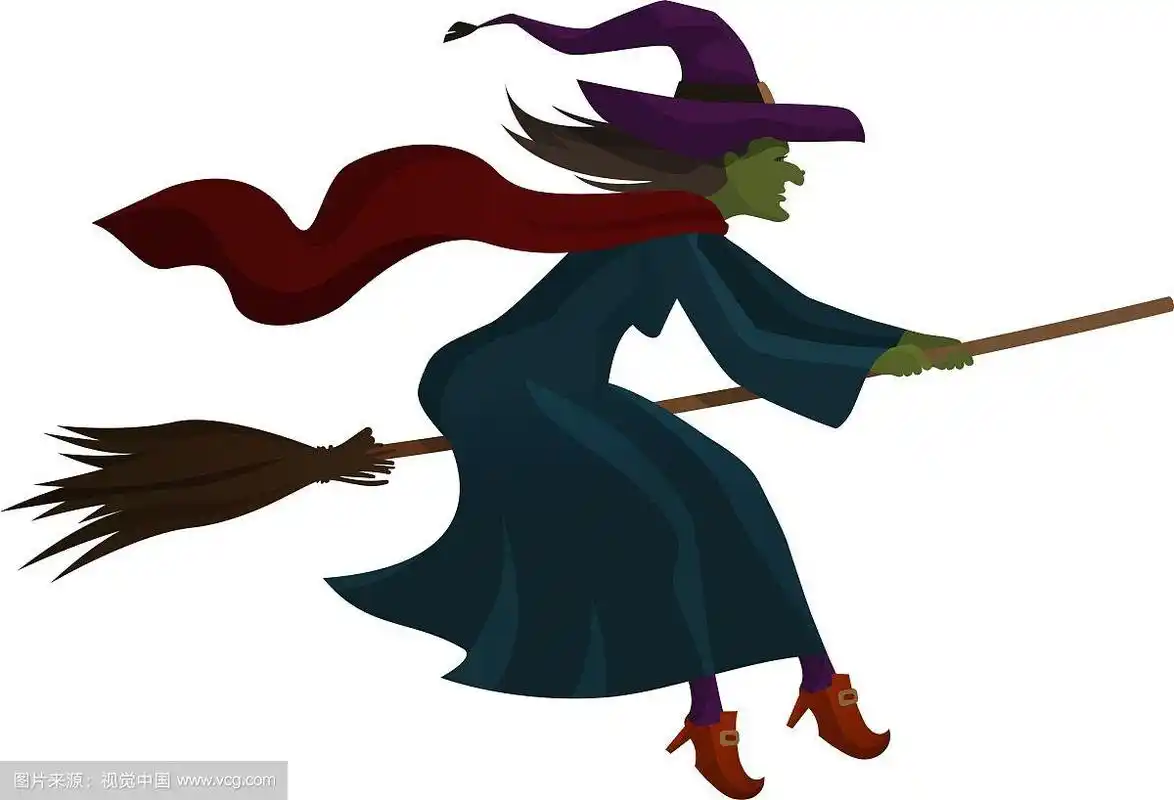 万圣节老巫婆在扫帚上飞行