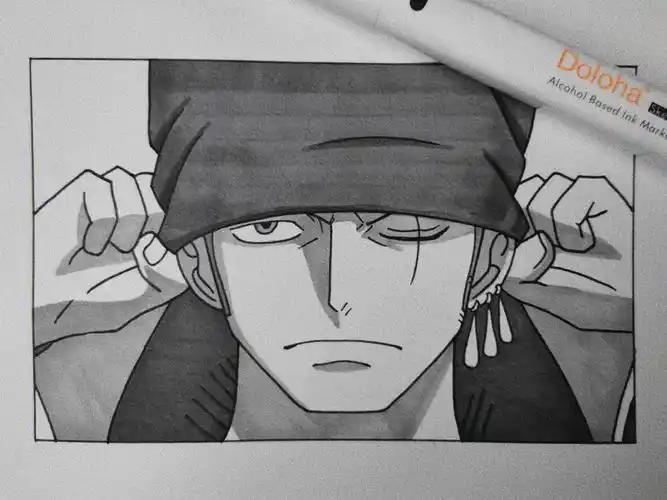 黑白手绘海贼王索隆