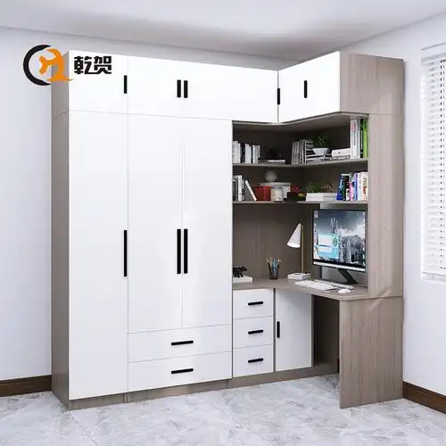 转角衣柜书桌一体组合家用小户型儿童房实木拐角电脑桌z书柜带书