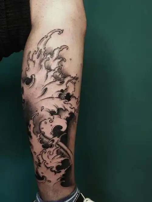 小腿海浪_纹身图案手稿图片_涅·石的纹身作品集
