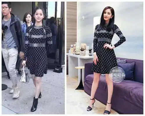 31岁杨幂和17岁欧阳娜娜撞衫,相差14岁却一个似少女一个似阿姨!