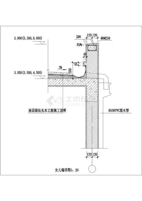 某女儿墙cad详细设计图大样