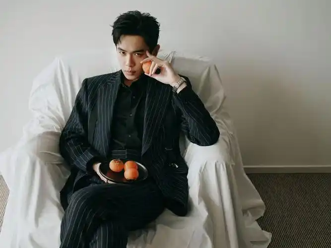 张若昀出席上海表展的西装look条纹黑西装