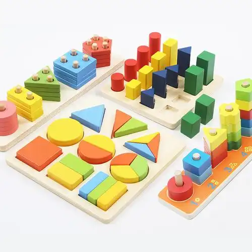 儿童木头积木1-2-3岁宝宝益智早教启蒙立体形状拼图男孩拼装玩具