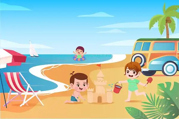 卡通3d立体海边沙滩小元素组合3dc4d清新梦幻夏日海滩沙滩度假休闲